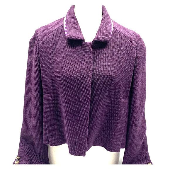 YSL Yves Saint Laurent Silk & Cotton Cropped Purple Coat Sz 12 (F44) - Picture 2 of 16